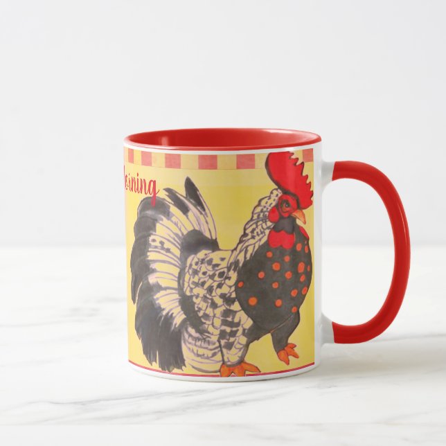 Rooster Art Good Morning Mug Yellow Red Modern (Droite)