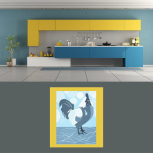Rooster Blue Cuisine Mur Art - Poster