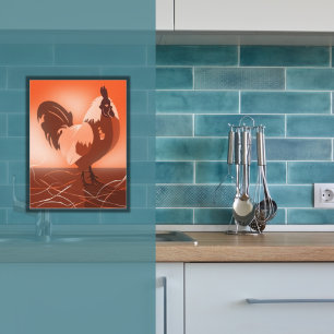 Rooster Sunset Orange Cuisine Mur Art - Poster