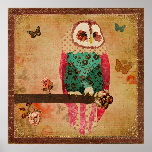 Rosa Owl Poster vintage (Devant)
