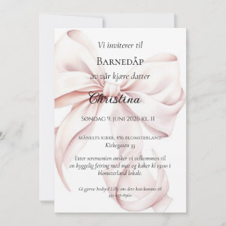 Rosa Ruban Invitation Baptême Enfant