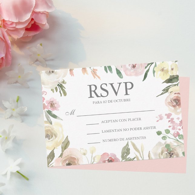 Rosado Flores Boda Mariage espagnol Carte RSVP (Créateur téléchargé)