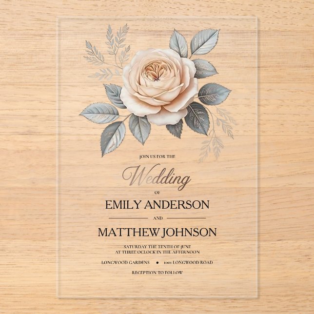 Rose acrylique Faire-part de mariage (Recto)