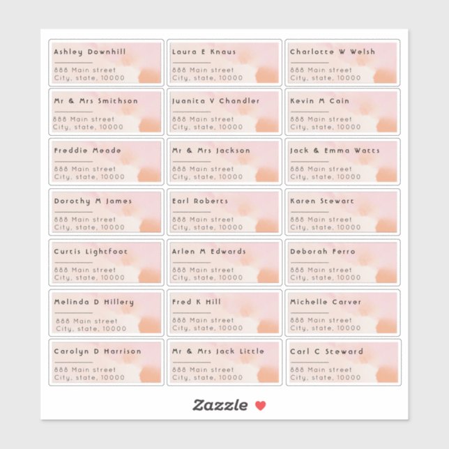 Rose Aquarelle 21 Nom individuel Étiquette de adre (Feuille)