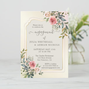 Rose Aquarelle Invitation Fiançailles Jardin