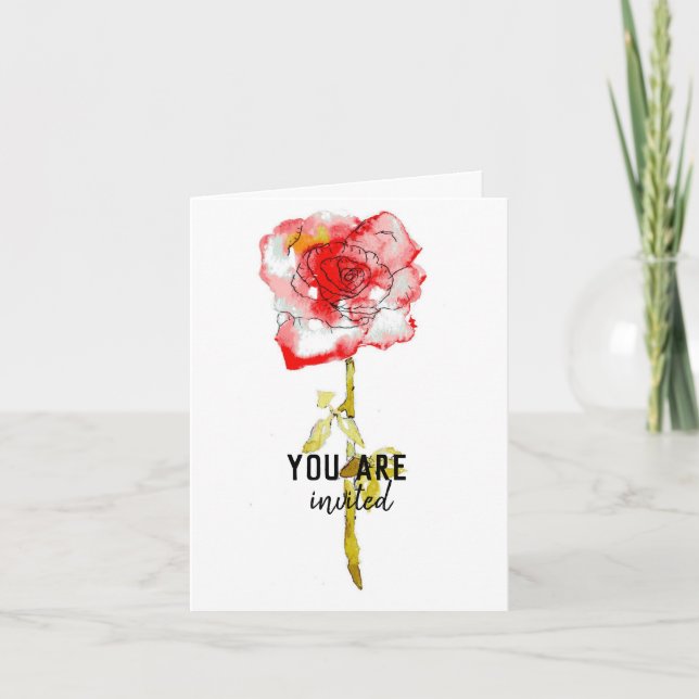 Rose aquarelle Petite invitation avec détails Insi (Devant)