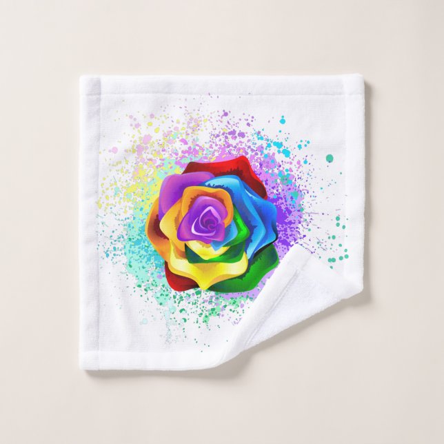 Rose arc-en-ciel colorée (Gant de toilette)