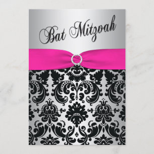 Rose, argent, et invitation noir de bat mitzvah de