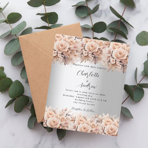 Rose argent or floral élégante invitation mariage
