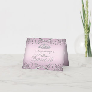 Rose & Argent Tiara Sweet 16 Cartes de remerciemen
