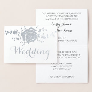 Rose Argent Typographie Mariage Invitations