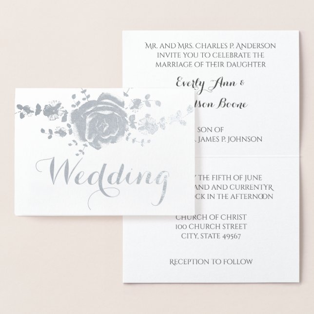 Rose Argent Typographie  Mariage Invitations (Affichage)