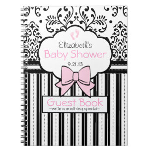 Rose avec le livre d'invité noir de baby shower d