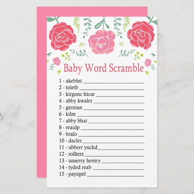Rose Baby mot scramble jeu (Devant / Derrière)