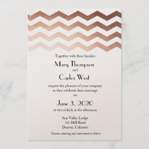 Rose bilingue Gold Chevron Faire-part de mariage