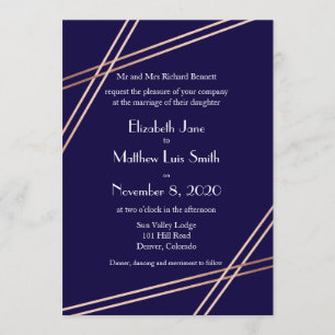 Rose bilingue Gold Stripes Mariage Invitation