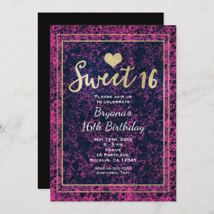 Rose & Black Gold Sweet 16 Modern Party Invitation