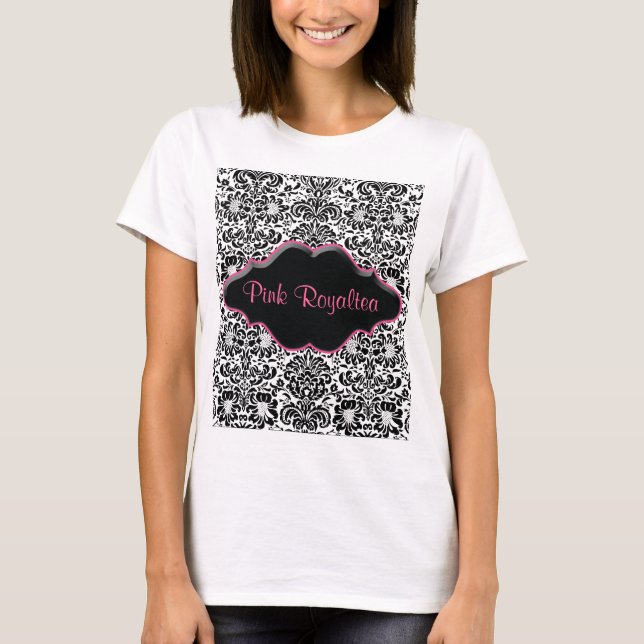 Rose blanc de noir de damassé de T-shirt de spa de (Devant)