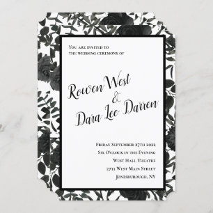 Rose blanc et noir Invitations de mariage gothique