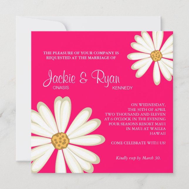 Rose blanc Fleur Faire-part de mariage marron (Devant)