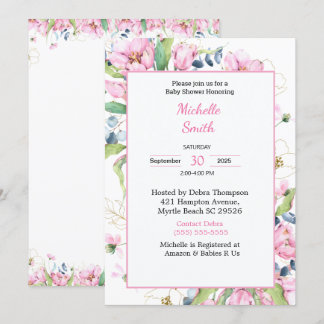Rose Blanc Floral Baby Shower Invitations