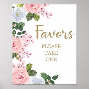 Rose Blanc Floral Faveurs Baby shower Poster