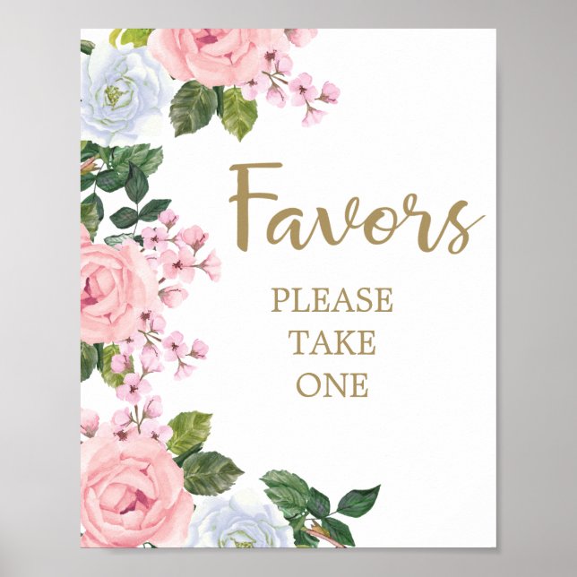 Rose Blanc Floral Faveurs Baby shower Poster (Devant)