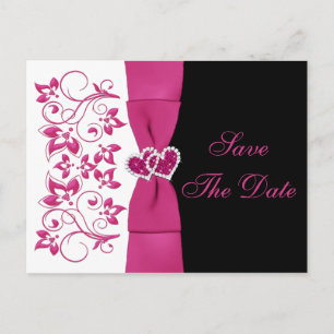 Rose, Blanc, Floral Noir Enregistrer La Date Carte