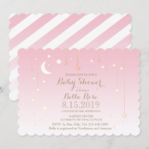 Rose blanc Lune étoile fille Invitation Baby showe