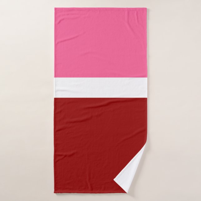 Rose Blanc Marron Rouge Bloc de Couleur  (Serviette de bain)
