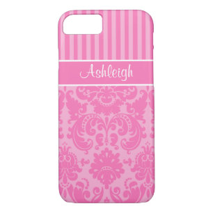 Rose, blanc rayé Damask iPhone 7 Coque