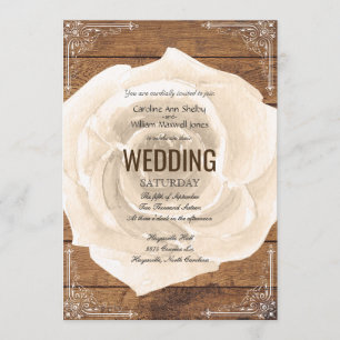 Rose blanc rustique et faire-part de mariage en