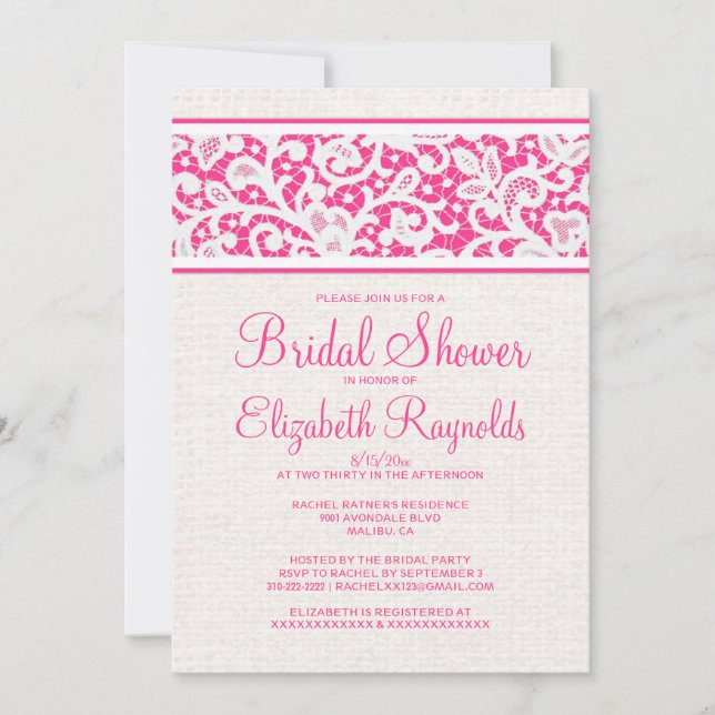 Rose Blanc Rustique Linen Bridal Douche Invitation (Devant)