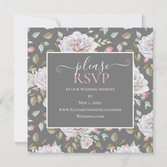 Rose blanche classique | Site Mariage gris RSVP (Devant)