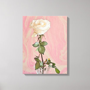 Rose blanche dans le vase - toile