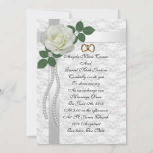 Rose blanche et dentelle faire-part de mariage
