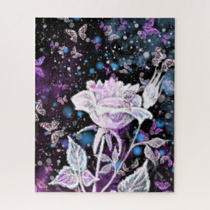 Rose blanche et papillons Puzzle