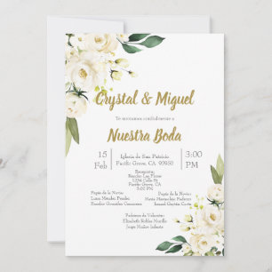 Rose blanche et rose faire-part de mariage en espa