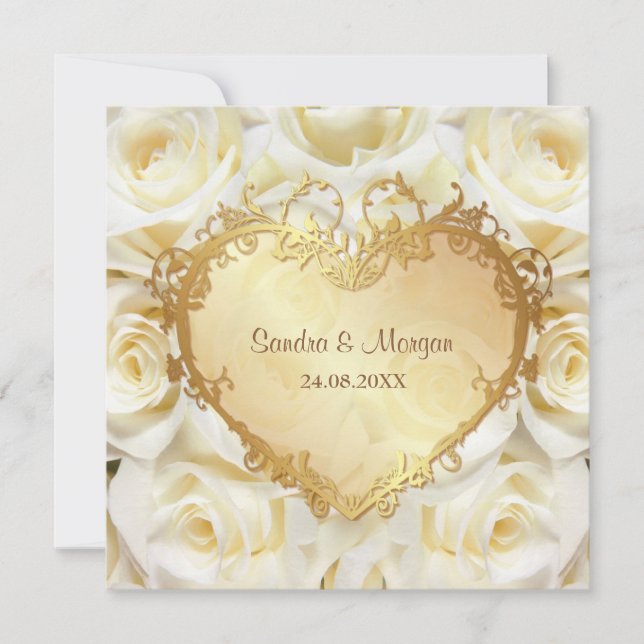 Rose blanche Faire-part de mariage florale (Devant)