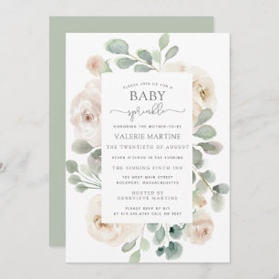 Rose blanche Floral Baby Sprinkl Invitation