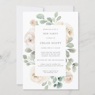 Rose blanche Floral Botanique Hen Party Invitation