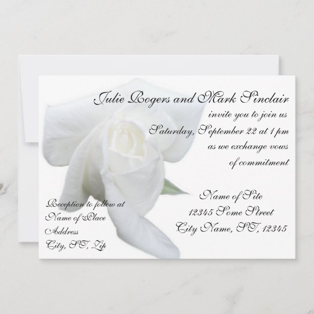 Rose blanche Mariage officiel Invitation personnal (Devant)