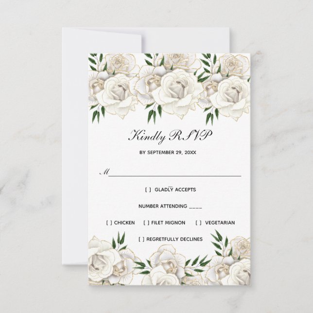 Rose blanche or floral élégant mariage formel RSVP (Devant)