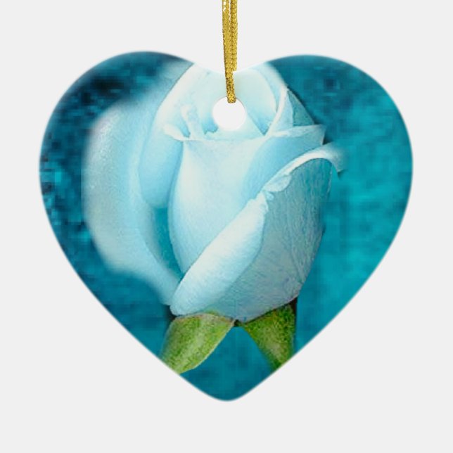Rose bleu Aquamarine Ornement cardiaque (Devant)