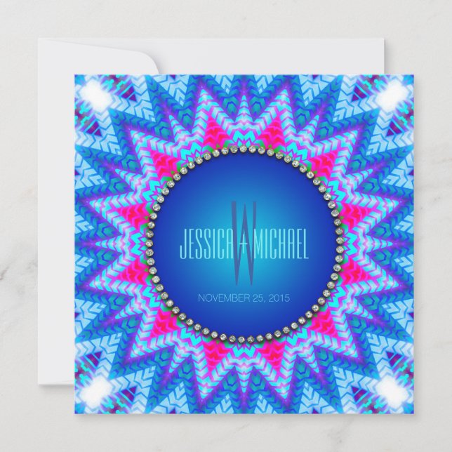 Rose bleu | Aztec Bohemian Monogram Invitation (Devant)