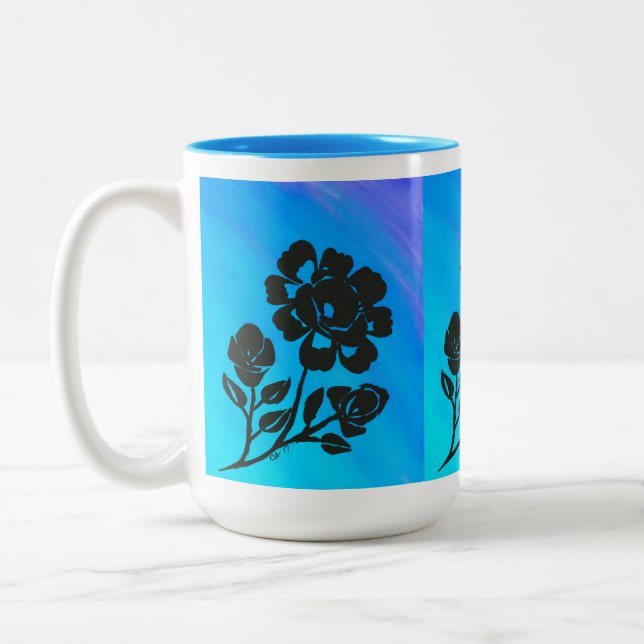 Rose bleu clair Silhouette Art 15 oz. Café Mug (Gauche)