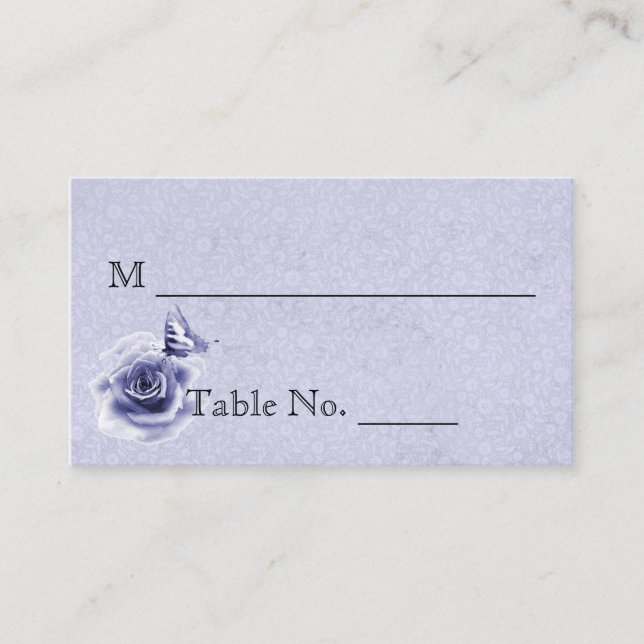 Rose bleu et Papillon Mariage Cartes de Place (Devant)