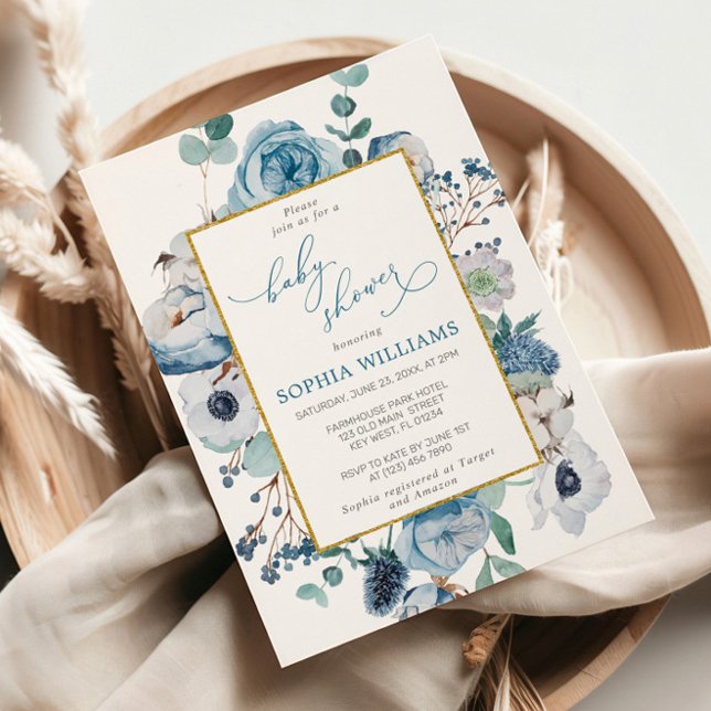 Rose bleu Fleurs Baby shower Invitation (Créateur téléchargé)