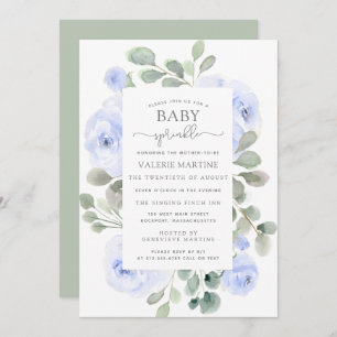 Rose bleu Floral Baby Sprinkle Invitation