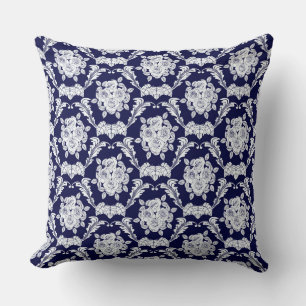 Rose bleu marine / Damas Coussin décoratif réversi